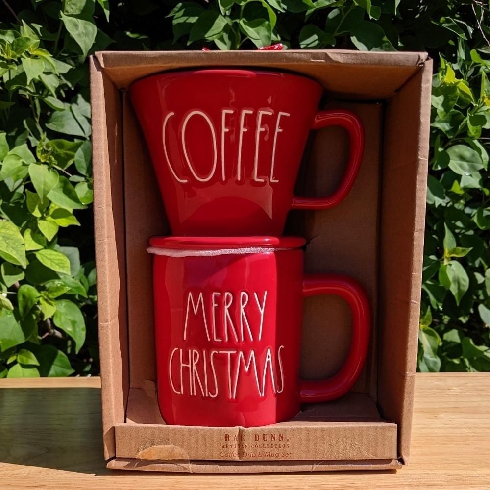 Rae Dunn Red Merry Christmas Coffee Drip + Mug Set